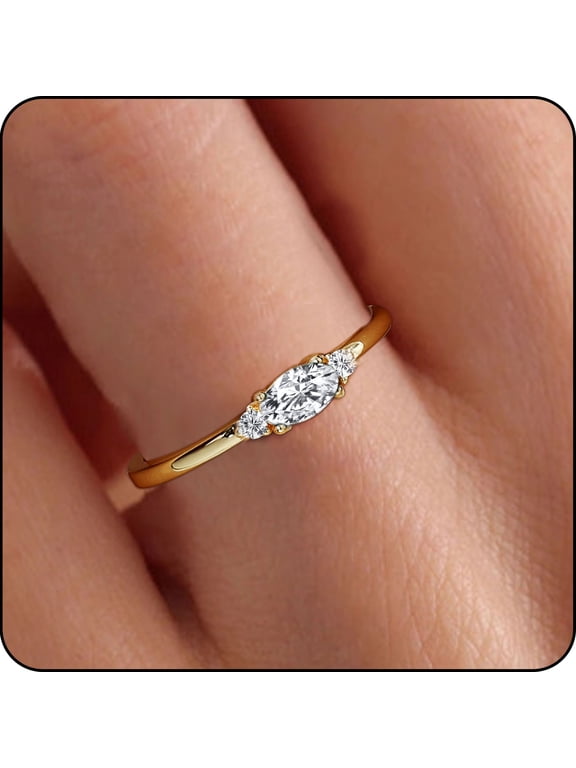 18K Gold Plated Rings for Women CZ April Birthstone Ring with CZ Crystal Stackable Bands Wedding Prom Birthday Christmas Jewelry Gifts Teen Her Wife Mom Stocking Stuffers Ideas