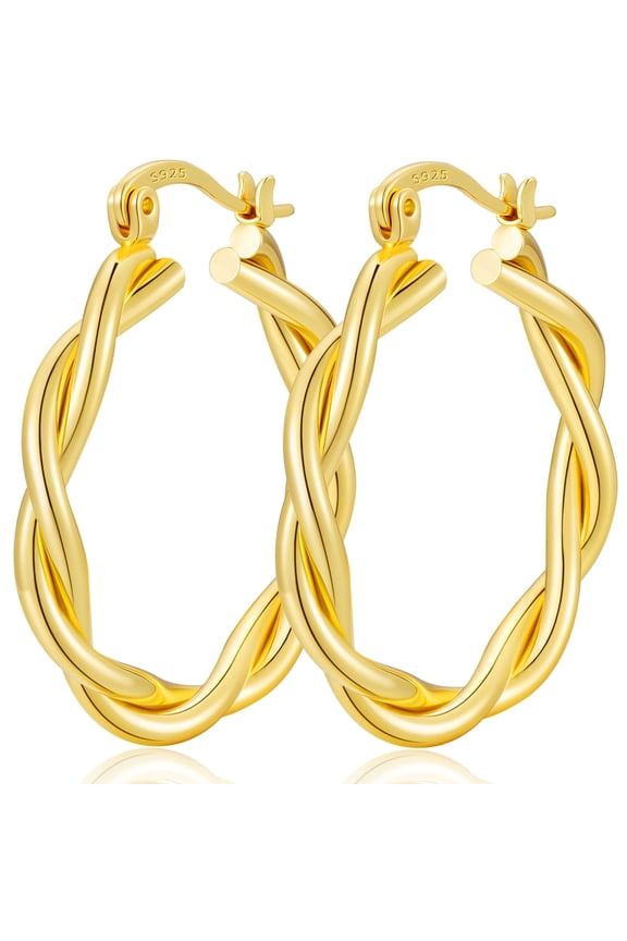 18K Gold Plated Twist Hoop Earrings for Women Lightweight Hypoallergenic Large Chunky Post Earrings 30mm Earrings Birthday Valentines Day Jewelry Gifts Teen Girlfriend Wife Her Age Ideas