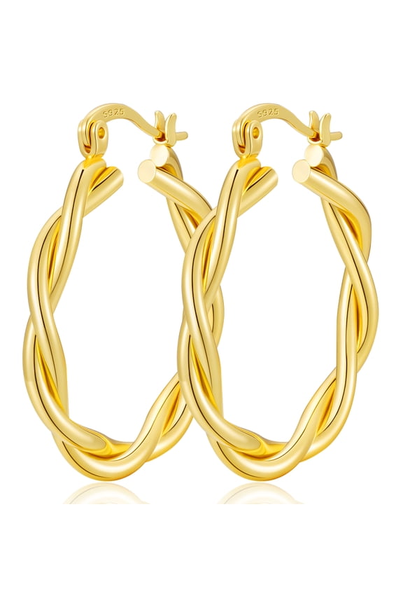 18K Gold Plated Twist Hoop Earrings for Women Lightweight Hypoallergenic Large Chunky Post Earrings 40mm Earrings Birthday Valentines Day Jewelry Gifts Teen Girlfriend Wife Her Age Ideas