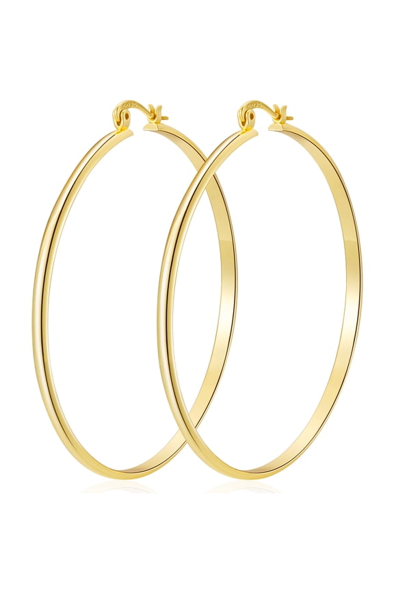18K Gold Plated Hoop Earrings for Women Big Large Chunky Post Lightweight Hypoallergenic Earrings Birthday Graduation Jewelry Gifts Teen Her Mom Girlfriend Wife Adults Ideas 70MM