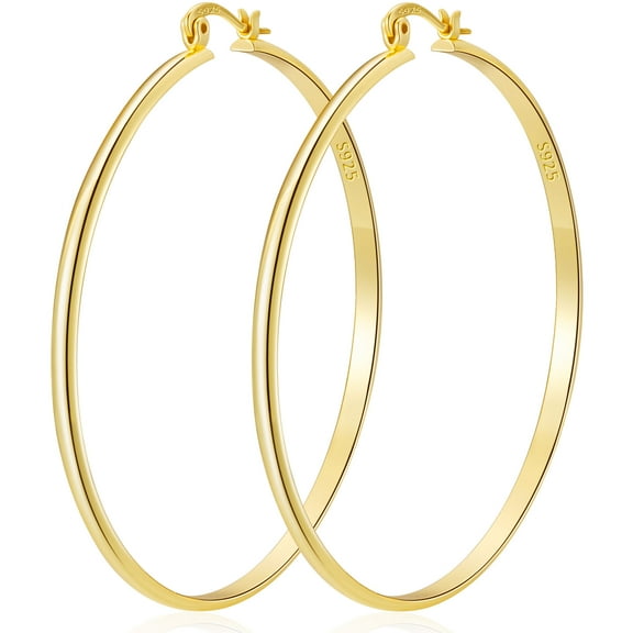 LUNVKY 18K Gold Plated Hoop Earrings for Women Lightweight Hypoallergenic Large Big Chunky Post Earrings 70mm Earrings Birthday Valentines Day Jewelry Gifts Teen Girlfriend Wife Her Female Age Ideas