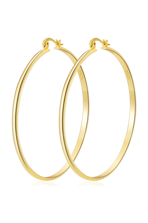 18K Gold Plated Hoop Earrings for Women Lightweight Hypoallergenic Large Big Chunky Post Earrings 70mm Earrings Birthday Valentines Day Jewelry Gifts Teen Girlfriend Wife Her Female Age Ideas