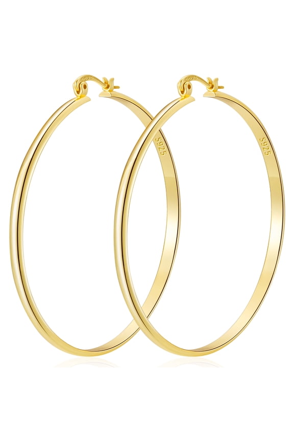 18K Gold Plated Hoop Earrings for Women Lightweight Hypoallergenic Large Big Chunky Post Earrings 50mm Earrings Birthday Valentines Day Jewelry Gifts Teen Girlfriend Wife Her Female Age Ideas