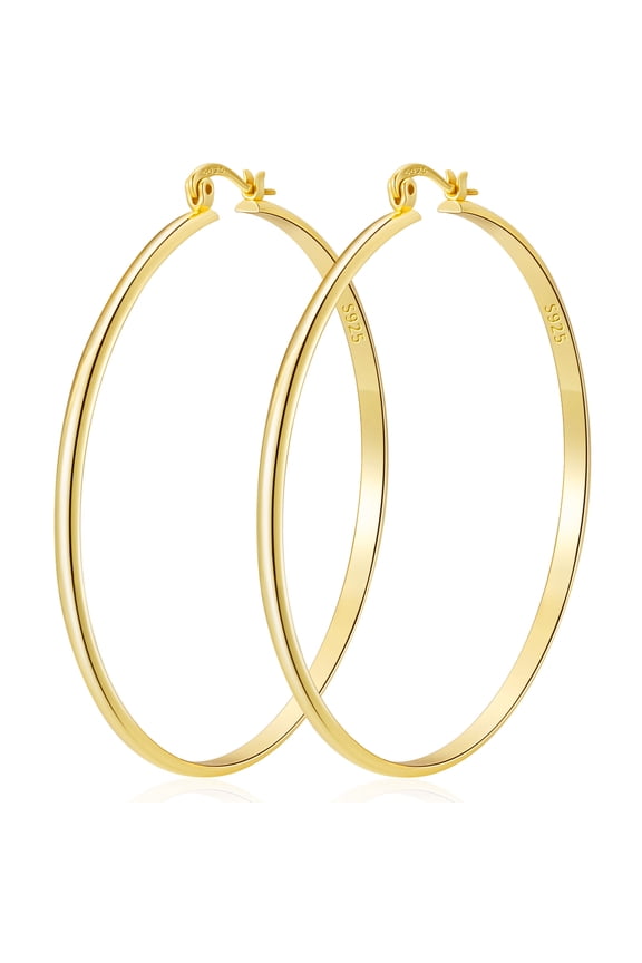 18K Gold Plated Hoop Earrings for Women Lightweight Hypoallergenic Large Big Chunky Post Earrings 60mm Earrings Birthday Valentines Day Jewelry Gifts Teen Girlfriend Wife Her Female Age Ideas