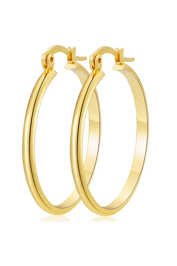 18K Gold Plated Hoop Earrings for Women Big Large Chunky Post Lightweight Hypoallergenic Earrings Birthday Graduation Jewelry Gifts Teen Her Mom Girlfriend Wife Adults Ideas 40MM