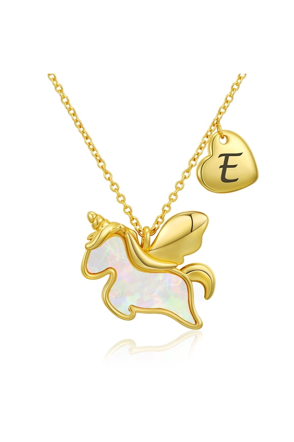18K Gold Plated Unicorn Initial Necklaces for Teen Girls Letter E Pendant Chain Stuff Accessory Decoration Birthday Graduation Jewelry Gifts Her Tween Preteen Kids Daughter Age Ideas