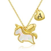 LUNVKY 18K Gold plated Unicorn Initial Necklaces for Girls Women Letter A Pendant Chain Stuff Accessory Birthday Christmas Jewelry Gifts Teen Daughter Tween Preteen Stocking Stuffers for Kids Age
