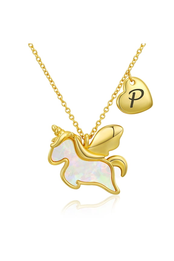 18K Gold Plated Unicorn Initial Necklaces for Teen Girls Letter P Pendant Chain Stuff Accessory Decoration Birthday Easter Basket Stuffers Jewelry Gifts Adults Girlfriend Kids Tween Age
