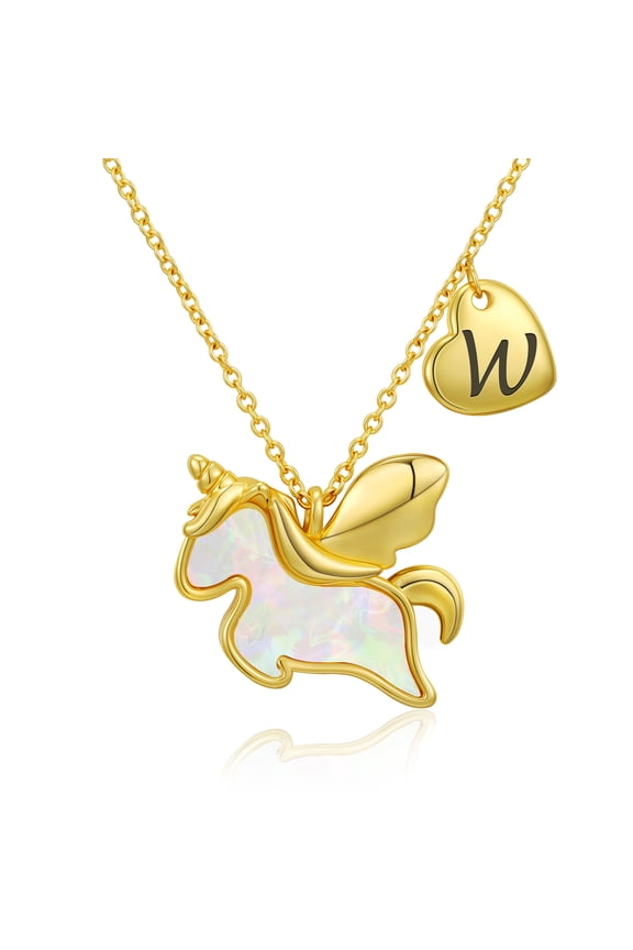 18K Gold Plated Unicorn Initial Necklaces for Teen Girls Letter W Pendant Chain Stuff Accessory Decoration Birthday Easter Basket Stuffers Jewelry Gifts Adults Girlfriend Kids Tween Age