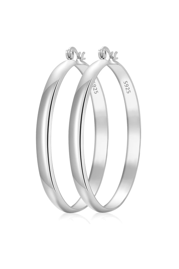 18K White Gold Plated Hoop Earrings for Women S925 Sterling Silver Post Lightweight Hypoallergenic Chunky Earrings 50mm Earrings Birthday Valentines Day Jewelry Gifts Teen Girlfriend Wife Age