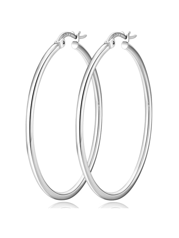 18K White Gold Plated Hoop Earrings for Women with S925 Sterling Silver Post Hypoallergenic Earrings Birthday Christmas Prom Jewelry Gifts Teen Her Adults Mom Stocking Stuffers Ideas 50MM