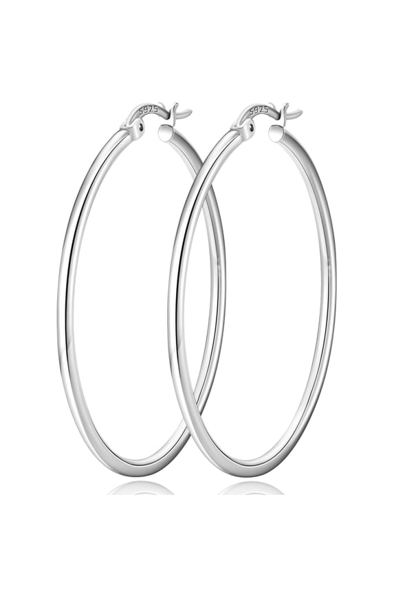 18K White Gold Plated Hoop Earrings for Women Big Chunky S925 Sterling Silver Post Hypoallergenic Earrings Birthday Graduation Jewelry Gifts Teen Her Mom Girlfriend Wife Adults Ideas 50mm