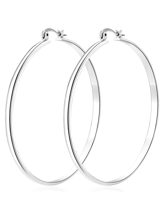 18K White Gold Plated Hoop Earrings for Women with S925 Sterling Silver Post Hypoallergenic Earrings Birthday Christmas Prom Jewelry Gifts Teen Her Adults Mom Stocking Stuffers Ideas 50MM