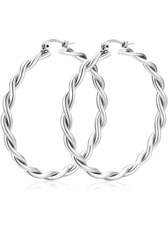 18K White Gold Plated Hoop Earrings for Women with S925 Sterling Silver Post Hypoallergenic Earrings Birthday Christmas Prom Jewelry Gifts Teen Her Adults Mom Stocking Stuffers Ideas 50MM