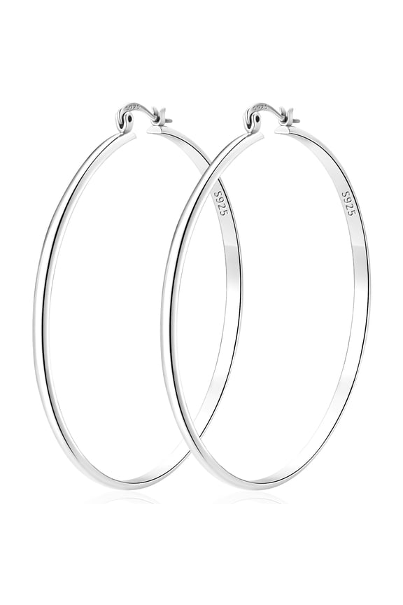 18K White Gold Plated Hoop Earrings for Women S925 Sterling Silver Post Lightweight Hypoallergenic Chunky Earrings 70mm Earrings Birthday Valentines Day Jewelry Gifts Teen Girlfriend Wife Age