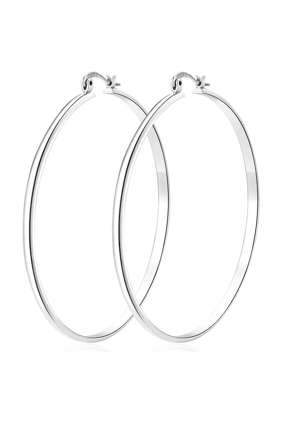 18K White Gold Plated Hoop Earrings for Women Big Chunky S925 Sterling Silver Post Hypoallergenic Earrings Birthday Graduation Jewelry Gifts Teen Her Mom Girlfriend Wife Adults Ideas 70mm
