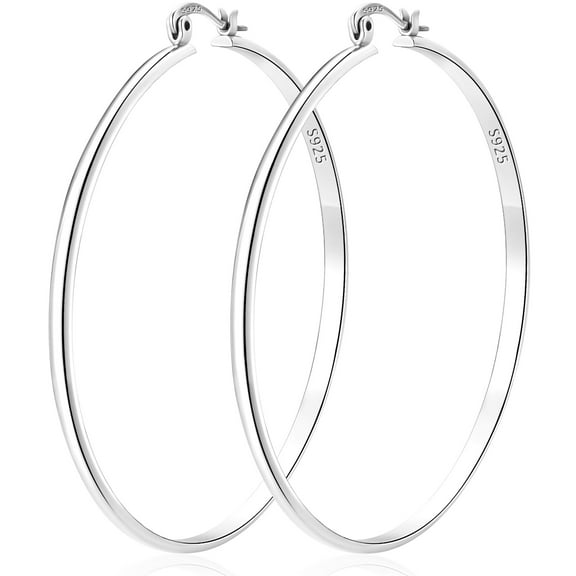 LUNVKY 18K White Gold Plated Hoop Earrings for Women S925 Sterling Silver Lightweight Hypoallergenic Chunky Post Earrings 60mm Earrings Birthday Valentines Day Jewelry Gifts Teen Girlfriend Wife Age