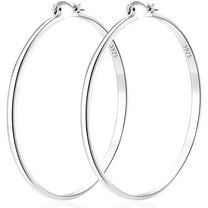 LUNVKY 18K White Gold Plated Hoop Earrings for Women S925 Sterling Silver Lightweight Hypoallergenic Chunky Post Earrings 50mm Earrings Birthday Valentines Day Jewelry Gifts Teen Girlfriend Wife Age