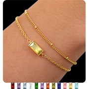 LUNVKY 2 Pcs 18K Gold Plated Bracelets for Women Girls Stack Layered CZ November Birthstone Bracelets with Yellow Citrine Topaz Birthday Christmas Prom Jewelry Gifts Teen Her Kids Stocking Stuffers