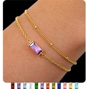 LUNVKY 2 Pcs 18K Gold Plated Bracelets for Women Girls Stackable Layered CZ June Birthstone Bracelets Set with Purple Alexandrite Birthday Christmas Prom Jewelry Gifts Teen Stocking Stuffers for Kids