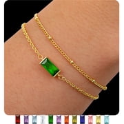 LUNVKY 2 Pcs 18K Gold Plated Bracelets for Women Girls Stackable Layered CZ May Birthstone Bracelets Set with Green Emerald Birthday Christmas Prom Jewelry Gifts Teen Her Stocking Stuffers for Kids