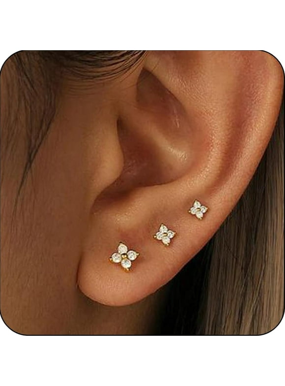 3 Pairs 18K Gold Plated Flower Stud Earrings for Women Hypoallergenic Post Earring Sets Birthday Valentines Day Jewelry Gifts Teen Girlfriend Wife Her Female Tween Daughter Adults Age Ideas