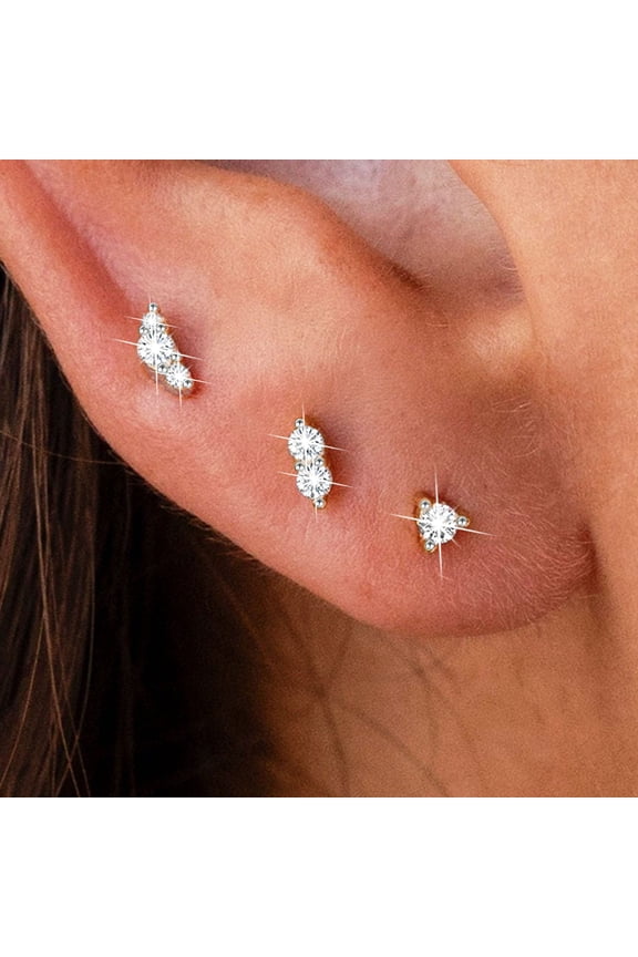 3 Pairs 18K White Gold Plated CZ Stud Earrings for Women Hypoallergenic Post S925 Sterling Silver Earring Sets Birthday Valentines Day Jewelry Gifts Teen Girlfriend Wife Her Female Age Ideas
