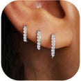 thumbnail image 1 of LUNVKY 3 Pairs 18K White Gold Plated Hoop Earrings for Women with S925 Sterling Silver Post Huggie Hypoallergenic Earrings Set Birthday Christmas Jewelry Gifts Teen Adult Stocking Stuffers Ideas, 1 of 6