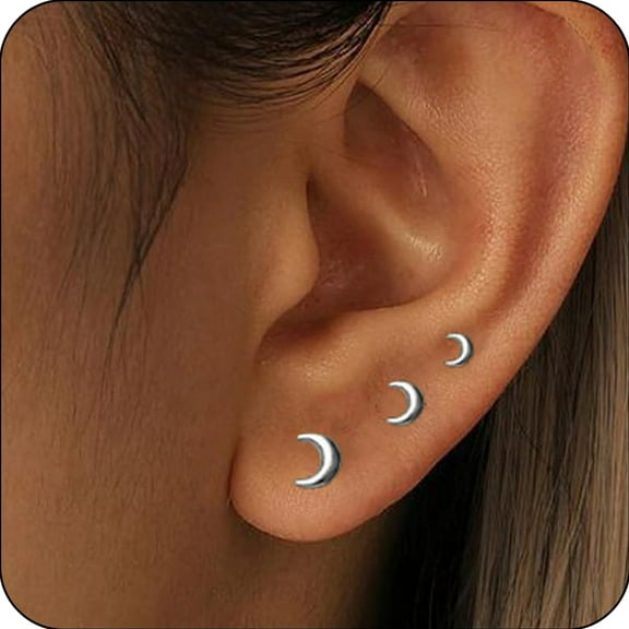 LUNVKY 3 Pairs 18K White Gold Plated Moon Stud Earrings for Women Hypoallergenic Post S925 Sterling Silver Earring Sets Birthday Valentines Day Jewelry Gifts Teen Girlfriend Wife Her Female Age Ideas