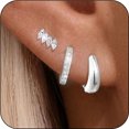 thumbnail image 1 of LUNVKY 3 Pairs 18K White Gold Plated Hoop Earrings for Women with S925 Sterling Silver Post CZ Huggie Hypoallergenic Stud Earring Sets Birthday Christmas Jewelry Gifts Teen Adult Stocking Stuffers, 1 of 6