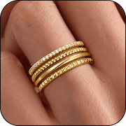 LUNVKY 4PCS 18K Gold Plated Rings for Women Non Tarnish Fashion CZ Pinky Stackable Ring Set Wedding Birthday Christmas Jewelry Gifts Teen Her Adults Wife Mom Stocking Stuffers Ideas Size 5/6/7/8/9/10