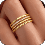 LUNVKY 4PCS 18K Gold Plated Rings for Women Non Tarnish Fashion CZ Pinky Stackable Ring Set Wedding Birthday Christmas Jewelry Gifts Teen Her Adults Wife Mom Stocking Stuffers Ideas Size 5/6/7/8/9/10