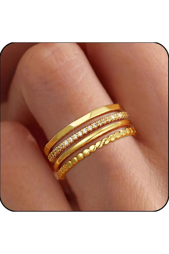 4PCS 18K Gold Plated Rings for Women Non Tarnish Knuckle Dainty Fashion CZ Ring Pinky Thin Thumb Stackable Ring Set Birthday Valentines Day Jewelry Gifts Teen Girlfriend Wife Her Age Ideas