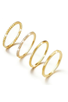 4PCS 18K Gold Plated Rings for Women Non Tarnish Fashion CZ Pinky Stackable Ring Set Wedding Birthday Graduation Jewelry Gifts Her Teen Mom Adults Girlfriend Ideas Size 5/6/7/8/9/10