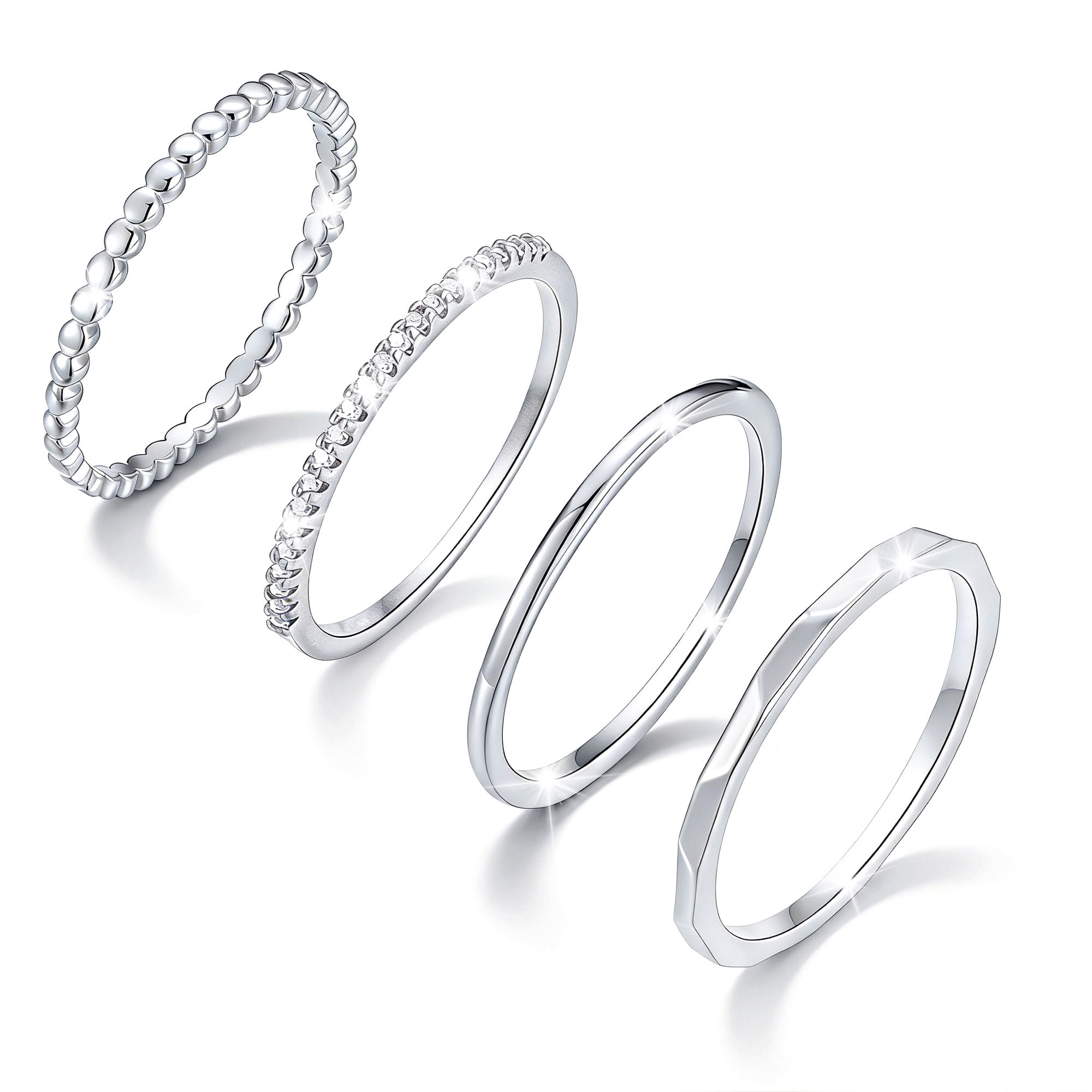 LUNVKY 4PCS S925 Sterling Silver Plated Rings for Women Non Tarnish ...