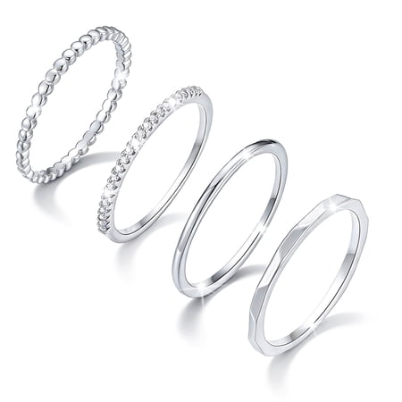 LUNVKY 4PCS S925 Sterling Silver Plated Rings for Women Non Tarnish Fashion CZ Thumb Pinky Stackable Ring Set Birthday Graduation Jewelry Gifts Her Teen Adults Girlfriend Size 5/6/7/8/9/10
