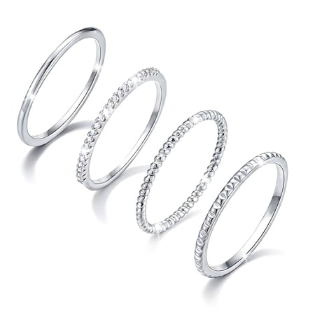 LUNVKY 4PCS S925 Sterling Silver Plated Rings for Women Non Tarnish Fashion CZ Thumb Pinky Stackable Ring Set Birthday Graduation Jewelry Gifts Her Teen Adults Girlfriend Size 5/6/7/8/9/10