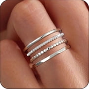 LUNVKY 4PCS 925 Silver Plated Rings for Women Non Tarnish CZ Fashion Thumb Pinky Stackable Ring Set Birthday Christmas Jewelry Gifts Teen Her Adults Wife Stocking Stuffers Ideas Size 5/6/7/8/9/10