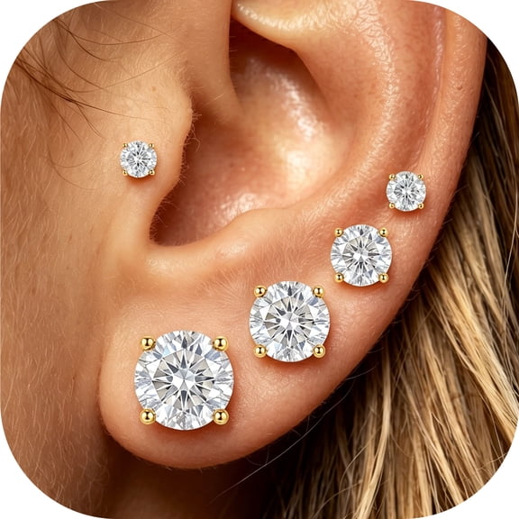 LUNVKY 5 Pairs 18K Gold Plated Halo Stud Earrings for Women CZ Cartilage Hypoallergenic Post Earring Sets for Multiple Piercing Prom Birthday Jewelry Gifts Teen Her Wife Mom Adult Ideas