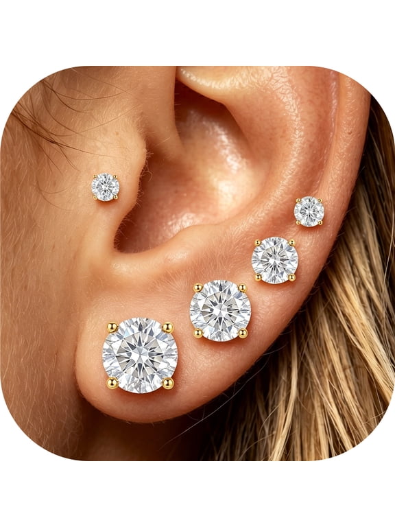 5 Pairs 18K Gold Plated Halo Stud Earrings for Women CZ Cartilage Hypoallergenic Post Earring Sets for Multiple Piercing Prom Birthday Christmas Jewelry Gifts Teen Adult Stocking Stuffers