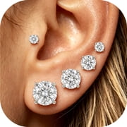 LUNVKY 5 Pairs 18K White Gold Plated Stud Earrings for Women with S925 Sterling Silver Post CZ Cartilage Hypoallergenic Earring Sets Birthday Christmas Jewelry Gifts Teen Adult Stocking Stuffers