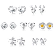 LUNVKY 7 Pairs 18K White Gold Plated Stud Earrings for Women with S925 Sterling Silver Post CZ Cartilage Hypoallergenic Earring Sets Birthday Christmas Jewelry Gifts Teen Adult Stocking Stuffers