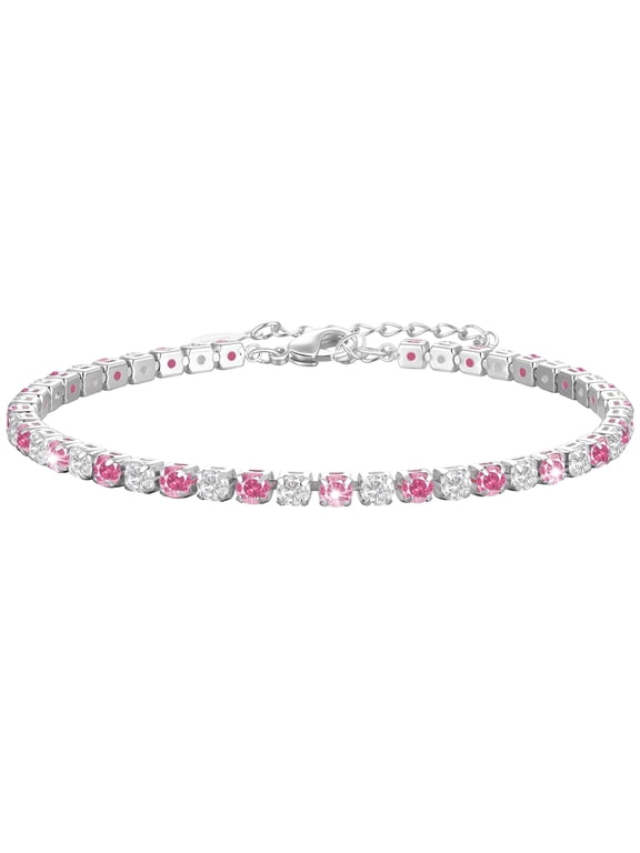 925 Silver Plated Tennis Bracelets for Women Girls CZ July Birthstone with Red Ruby Birthday Christmas Jewelry Gifts Teen Her Adults Girlfriend Female Mom Stocking Stuffers for Kids