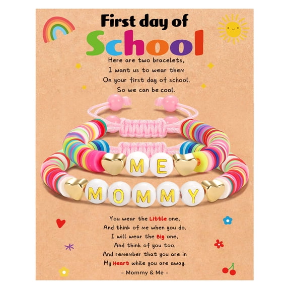 LUNVKY First Day of School Back to School Jewelry Gifts for Girls Kids Matching Heart Mommy and Me Bracelet Set Decorations Supplies Stuff Ideas 4-13 Year Old Daughter Granddaughter Teen Age