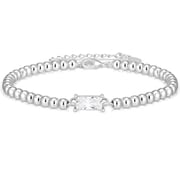 LUNVKY 925 Silver Plated Beaded Bracelets for Women Girls CZ April Birthstone Bracelets with CZ Crystal Birthday Christmas Jewelry Gifts Teen Her Adults Girlfriend Female Stocking Stuffers for Kids