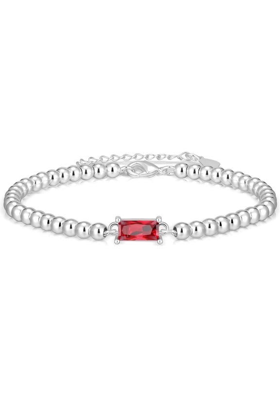 S925 Stering Sliver Plated Beaded Bracelets for Women Girls CZ January Birthstone Bracelets with Red Garnet Birthday Graduation Jewelry Gifts Teen Mom Her Adult Wife Kids Age Ideas