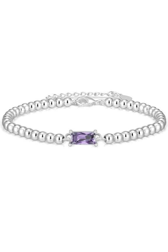 S925 Stering Sliver Plated Beaded Bracelets for Women Girls CZ June Birthstone Bracelets with Purple Alexandrite Birthday Graduation Jewelry Gifts Teen Mom Her Adult Wife Kids Age Ideas