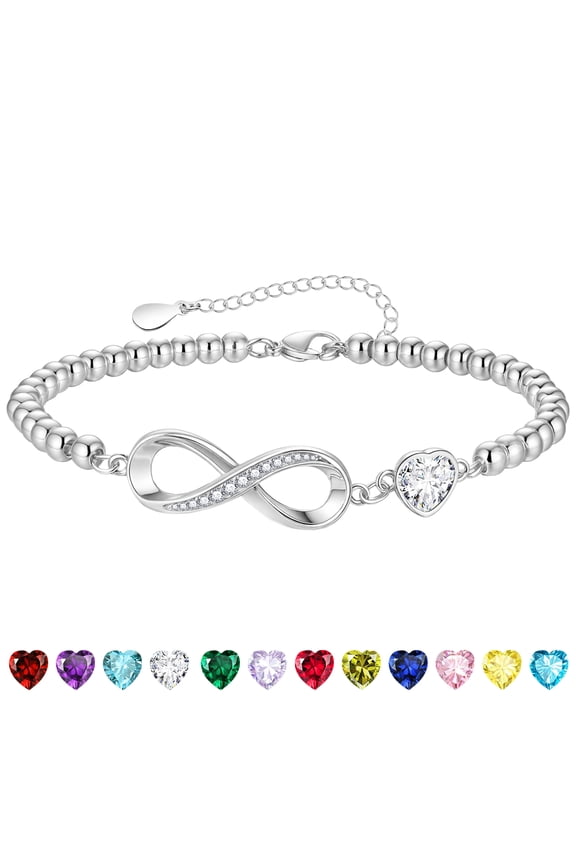 S925 Sterling Silver Plated Infinity Love Heart Beaded Bracelet for Women Girls CZ April Birthstone Bracelets with CZ Crystal Birthday Graduation Jewelry Gifts Teen Her Mom Adults Kids Ideas