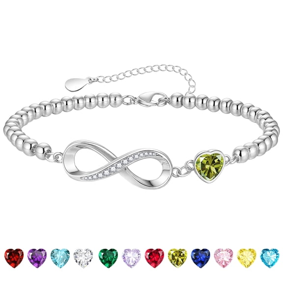LUNVKY S925 Sterling Silver Plated Infinity Love Heart Beaded Bracelet for Women Girls CZ August Birthstone Bracelets with Peridot Birthday Graduation Jewelry Gifts Teen Her Mom Adults Kids Ideas