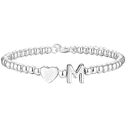 925 Silver Plated Love Heart Initial Beaded Bracelets for Women Girls Letter M Personalised Birthday Christmas Jewelry Gifts Teen Her Adult Girlfriend Mom Stocking Stuffers for Kids Age Ideas